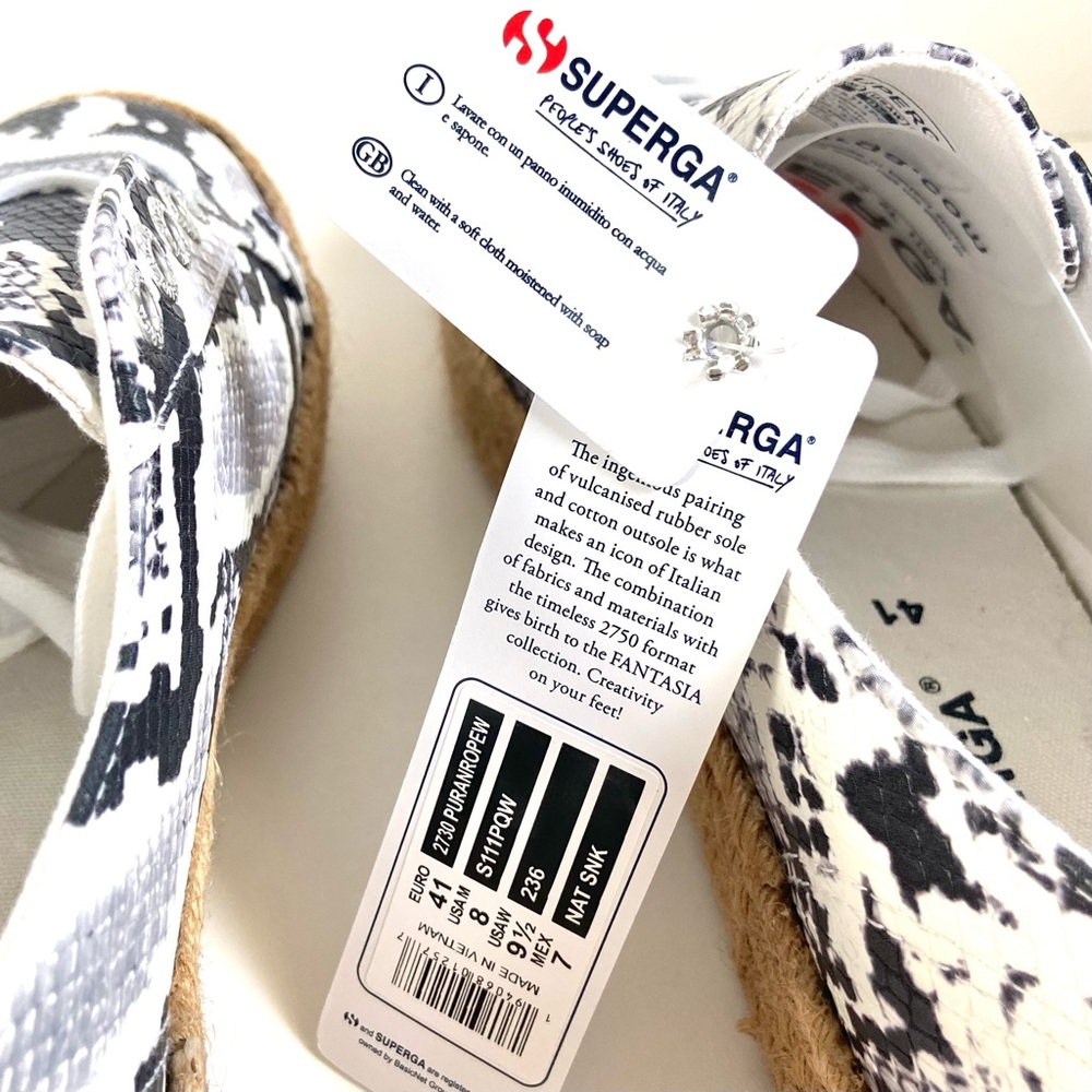 Brand New✨Superga Pufanropew Black & White Snakeskin Espadrille Sneakers - Picture 9 of 10